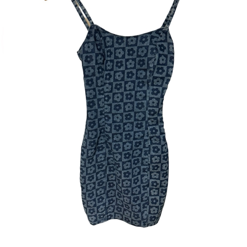 NEW Divided blue dress w/flower print size XXS.. Side zip.